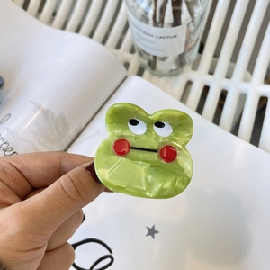 Pince à cheveux monstre grenouille en acétate vert Y2K avec des yeux drôles et joues rouges