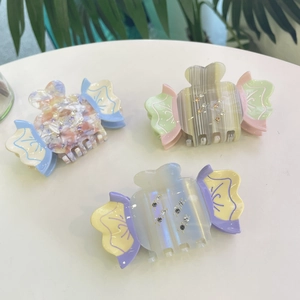 Acetate Candy Rhinestone Hair Claw Clip Sweet Rainbow Iridescent Marble Shark Clip For Women Cute Daily Hair Accessories