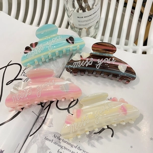 Elegante Pinza per Capelli Grande in Acetato Con Lettere di Künstliche Perle Cuore Macaron a Righe Clip a Squalo Donna Accessorio Capelli