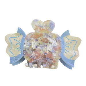 Sweet candy-shaped acetate hair claw clip with colorful marble texture and rhinestones