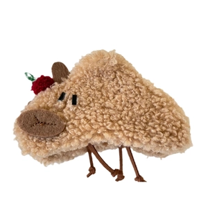 Bonnet pelucheux kaki pour enfants avec décor de fraise et texture douce et duveteuse