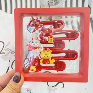 5-piece Lunar New Year hair clip set with dragon and rabbit motifs in a red 3D gift box