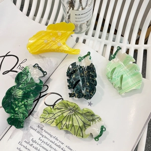 Pince à Cheveux en Acétate Faite à la Main Grenouille et Feuille de Lotus pour Femmes Accessoire de Cheveux Strass