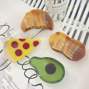 Cute Acetate Hair Claw Clip Simulation Food Avocado Croissant Peanut Pizza Shaped Personalized Shark Clip For Women Girls Hair Accessories