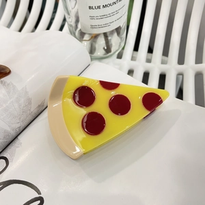 Cute pizza shaped acetate hair claw clip with yellow and red pepperoni design for women