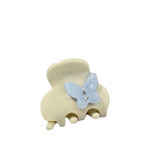 Mini clip per capelli in acetato crema con farfalla blu e strass eleganti e lucidi