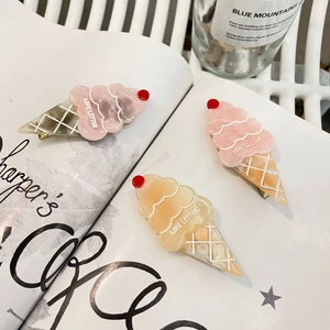 Cute Ice Cream Cone Cellulose Acetate Hair Clip Handmade Sweet Cherry Duckbill Clip Fashion Letter Print Hair Styling Accessories For Women Girls