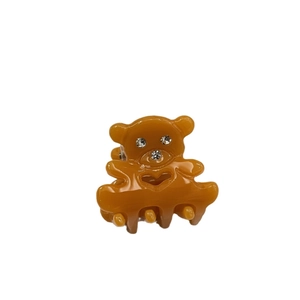 Pince à cheveux ours chic en acétate marron avec strass et découpe de cœur
