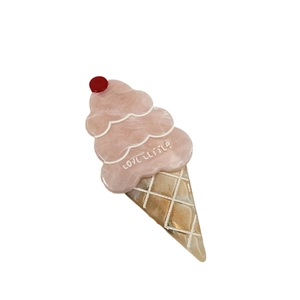 Cute acetate ice cream hair clip with pink marble texture and love little lettering
