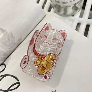 Maneki Neko Haarspange aus weißem Marmor-Acetat mit goldener Münze für das neue Jahr