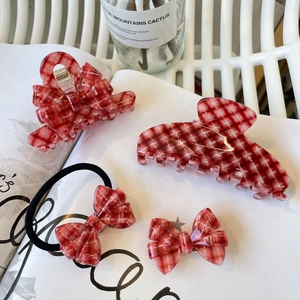 Pince à Cheveux Nœud Plaid Rouge Acétate Pince à Bec de Canard Strass Dentelle Épingles à Cheveux pour Femmes Accessoires