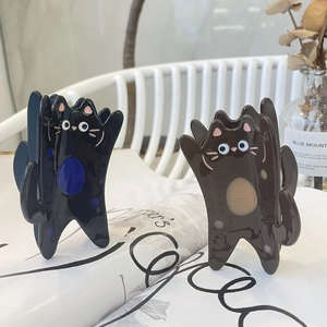 Mignonne Pince à Cheveux en Acétate de Cellulose Forme de Chat Barrette Animale Haute Brillance Grandes Pinces pour Femmes et Filles