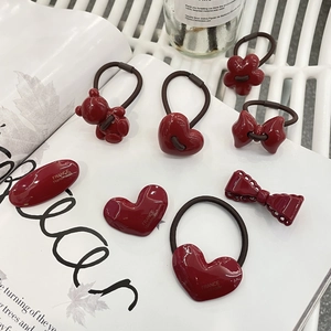 Red Acetate Heart Bear Flower Bow Hair Clips Duckbill Clip Sweet Vintage Hair Ties France Handmade Gold Label Hair Accessories