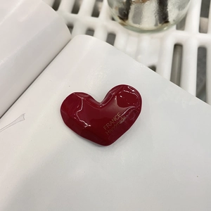 Red acetate heart hair clip with gold label, France handmade style vintage accessory