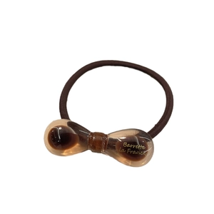 Chouchou nœud en acrylique marron style français avec bande élastique et lettrage