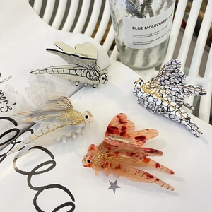 Pince à Cheveux en Acétate Forme de Libellule Élégante Douce Design Animal Grande Barrette Antidérapante Accessoires de Coiffure pour Femmes Filles Quotidien Fête Cadeau
