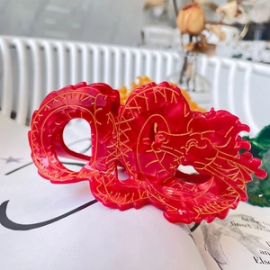 Elegant Lunar New Year golden dragon hair claw clip in vibrant red acetate finish