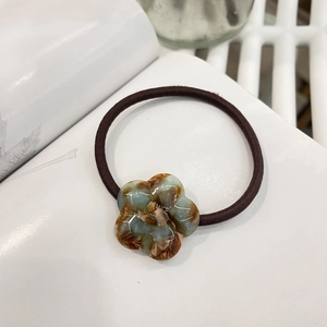 Elegant floral acetate hair tie with marble texture and high elasticity rubber band