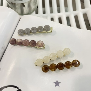 Korean Style Resin Marble Texture Round Bead Hair Clips For Women Gold Metal Duckbill Side Clips Sweet Hair Accessories