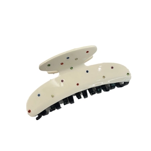 Minimalist cream acetate hair claw clip with colorful rhinestones for women hair styling