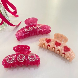 Elegante Molla per Capelli in Acetato per Donna Ragazza Texture Marmorizzata Strass Cuore Lettera Love Bride Accessori per Capelli per Festa Quotidiano Matrimonio