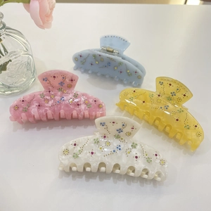 Elegant Acetate Hair Claw Clip With Colorful Rhinestone Flower Large Non-Slip Hair Jaw Clip For Women Styling Accessories