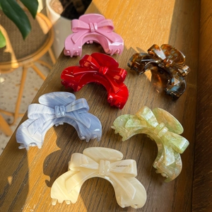 Korean Acetate Bowknot Hair Claw Clip Elegant Handmade Marble Texture Shark Clip For Women Hair Styling Accessories
