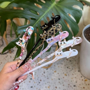 Pic à Cheveux Mignon en Acétate Forme de Chat Avec Strass Épingle à Cheveux Vintage pour Femme Fille Accessoire Coiffure