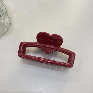 Elegant wine red acetate heart hair claw clip with glossy texture for women hair accessories