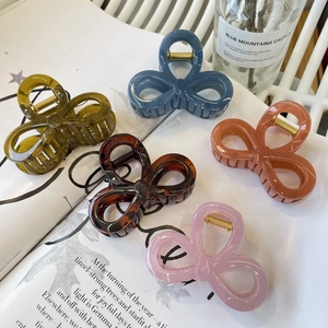Minimalist Bow Hair Claw Clip Elegant Resin Tri-Loop Shark Clip For Thick Hair Women Fashion Simple Hair Accessories For Daily Use Commute