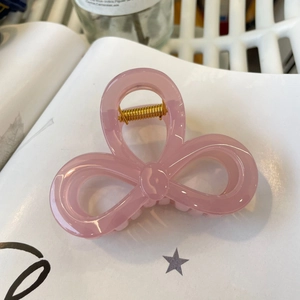 Pink translucent clover butterfly hair claw clip with golden metal spring for women