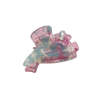 Pink and blue gradient acetate hair claw clip with crystal heart flower design