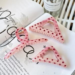 Nouvelle Pince à Cheveux en Acétate Rose à Pois Simple d'Été pour Femmes Grande Pince Géométrique en Forme de Triangle