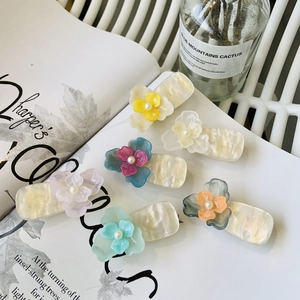 Pince à Cheveux Fleur Douce en Résine Acétate Bec de Canard Avec Fausse Künstliche Perle Pince Latérale pour Femme Accessoires Y2K