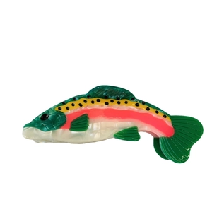 Rainbow trout acetate hair claw clip with colorful fish design and pearl finish