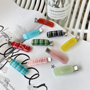Acrylic Plaid Rectangular Duckbill Hair Clip Sweet Korean Style Fresh Resin Geometric Pattern Hair Accessory For Women