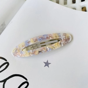 French vintage oval acetic acid hair clip with colorful marble pattern and gold metal snap