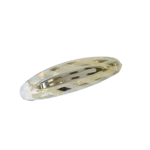 French vintage oval acetate hair clip with marble texture and silver metal clasp