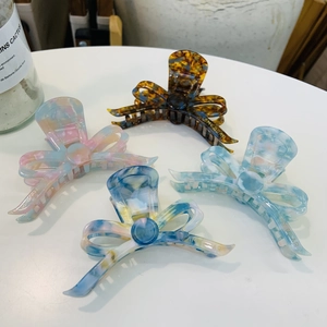 Acetate Bow Hair Claw Clip Elegant Marble Floral Pattern Large Shark Clip Hair Accessories For Women Daily Styling
