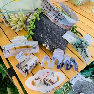 New Chinese Style Ink Wash Painting Acrylic Hair Claw Clips Vintage Landscape Calligraphy Hair Accessories For Women