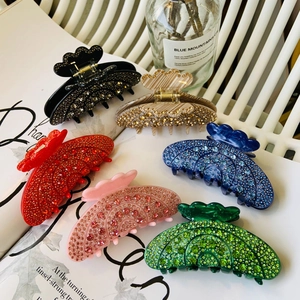 Acetate Full Rhinestone Hair Claw Clip Large Sophisticated Shell Shaped Money Bag Hair Grip For Women Fashion Hair Accessories