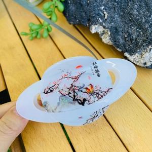 Elegant Chinese ink painting hair claw with red plum blossom and magpie design