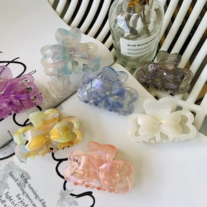Acetate Rhinestone Butterfly Bow Hair Claw Clip Sweet Heart Shaped Iridescent Shark Clip For Women Daily Styling Accessory