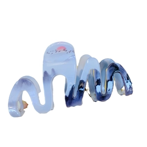 Elegant wavy hair claw clip featuring ink wash mountain landscape and sun design