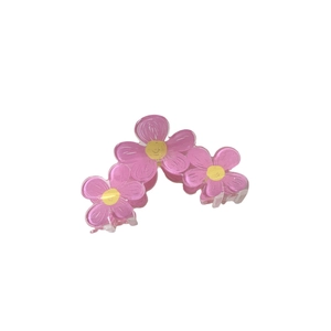Pink acrylic flower claw clip with hand-painted rose design for women hairstyles