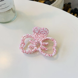 Pince à cheveux motif chat à pois roses et blancs en acétate brillant élégant