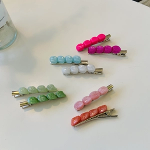 Dolci Fermagli per Capelli in Resina con Texture Marmo per Donna Eleganti Clip a Becco d'Anatra in Lega Perline Quadrate Irregolari Gioielli