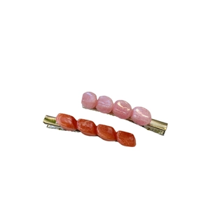 Set di 2 eleganti fermagli per capelli in resina rosa e arancione con clip in metallo oro