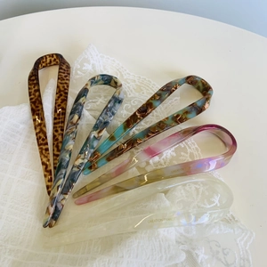 French Vintage Acetate U-Shaped Hair Stick Simple Elegant Marble Leopard Pattern Hair Fork Styling Tool For Buns Women