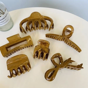 Holzmaserung Textur Haarklammer Französisch Große Schleife Oktopus Quadratische Hai Clip Für Damen Elegante Haarstyling Zubehör